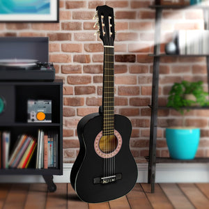 Karrera 34in Acoustic Children's Wooden Guitar | Black | Entry-Level Instrument