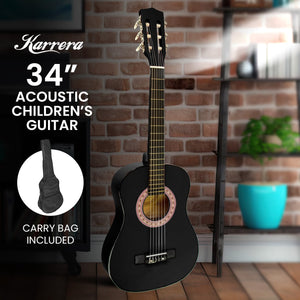 Karrera 34in Acoustic Children's Wooden Guitar | Black | Entry-Level Instrument