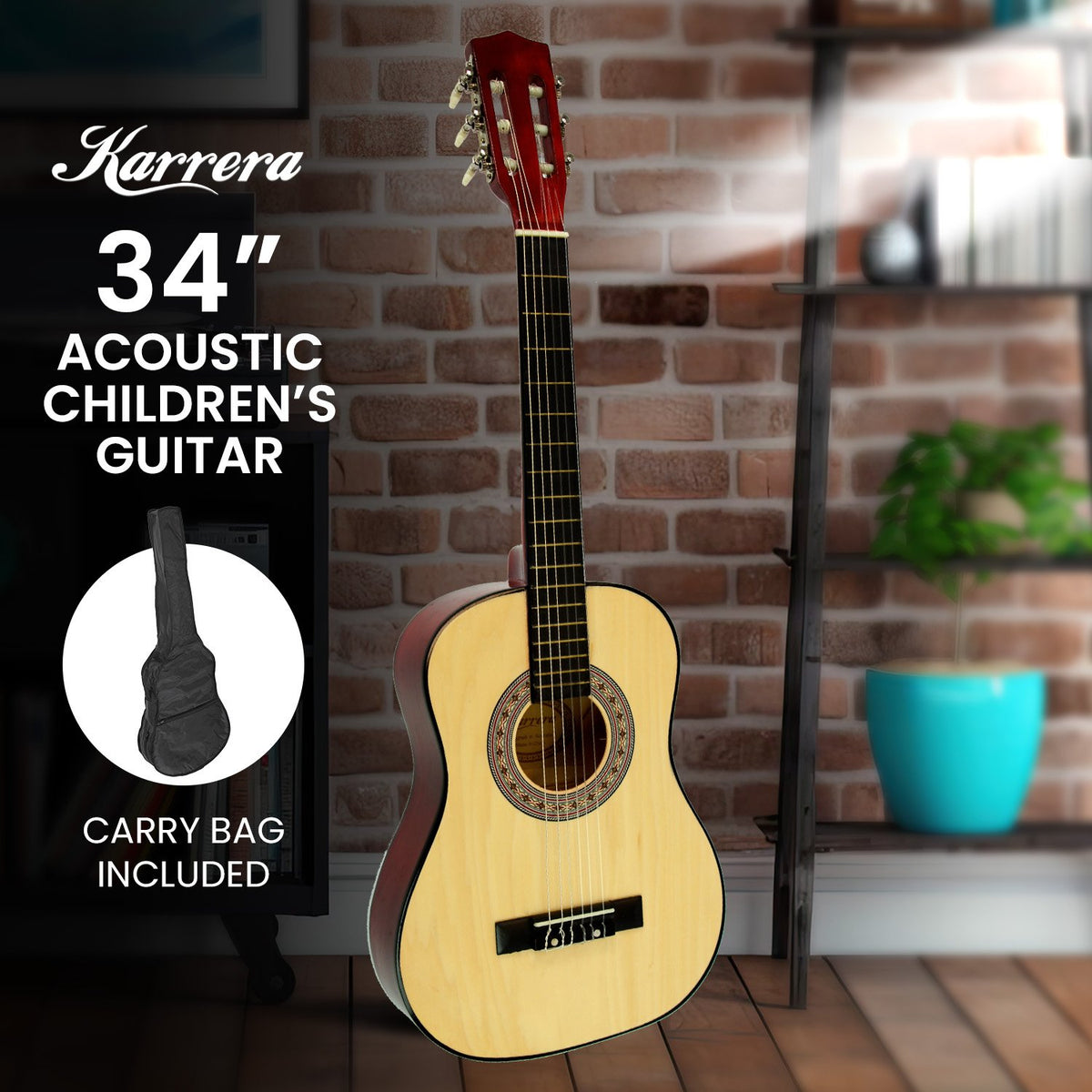 Karrera Children's Guitar | Wooden 34in Acoustic | Natural | Great for Beginners