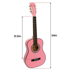 Karrera 34in Acoustic Wooden Children's Guitar | Pink | Beginner Kids Guitar