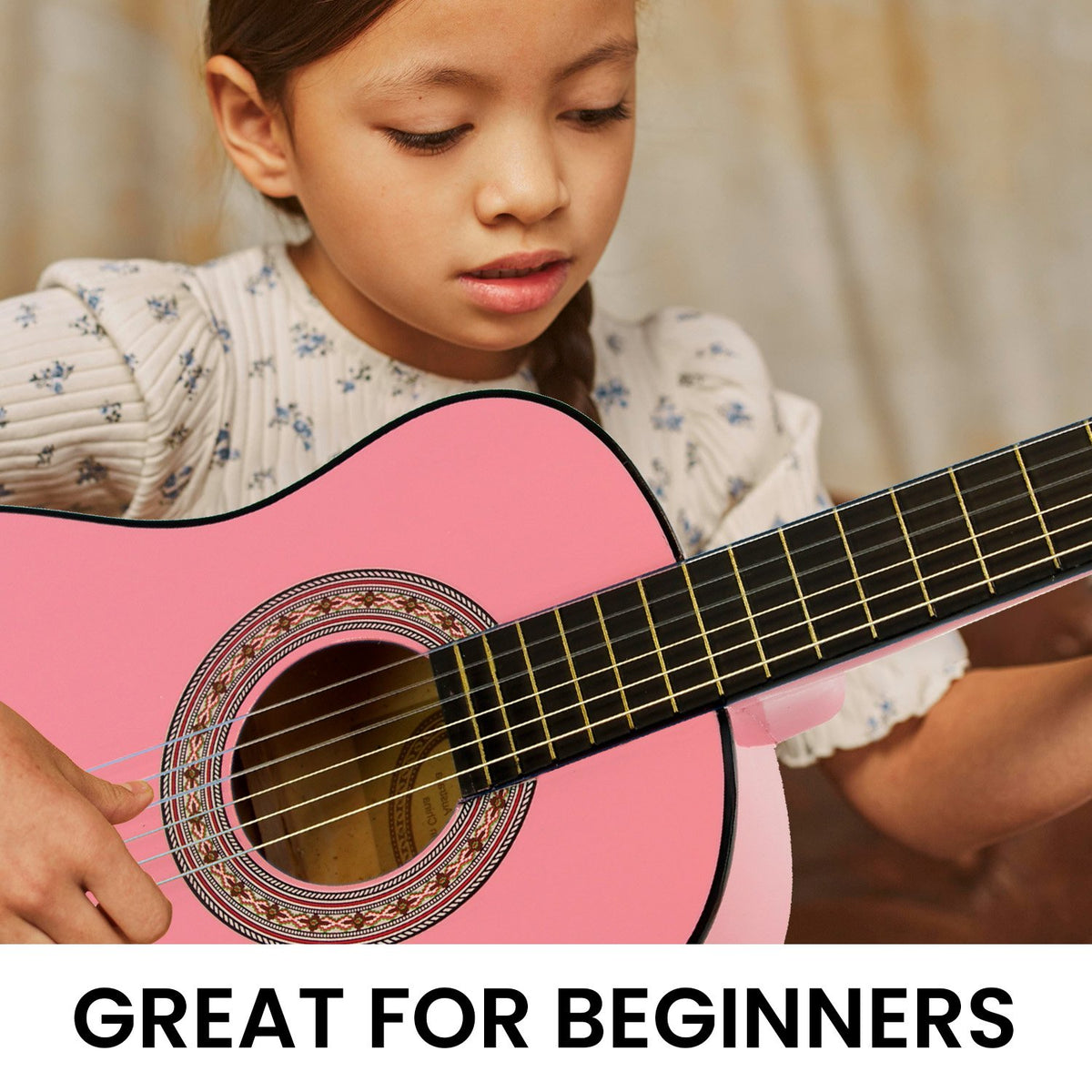 Karrera 34in Acoustic Wooden Children's Guitar | Pink | Beginner Kids Guitar