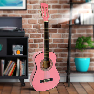 Karrera 34in Acoustic Wooden Children's Guitar | Pink | Beginner Kids Guitar