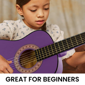 Karrera 34in Acoustic Children's No-Cut Guitar | Purple | Wooden Music Instrument