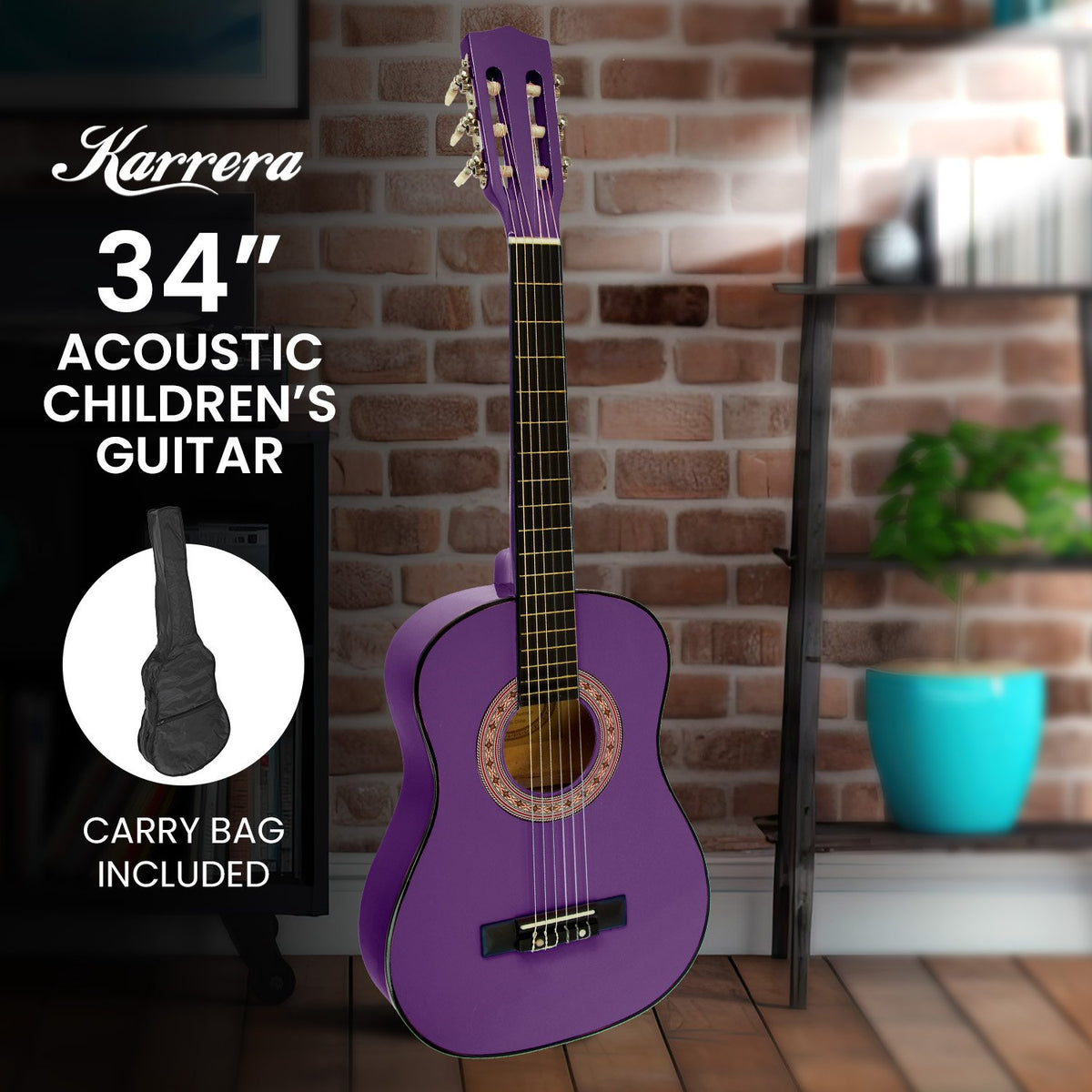 Karrera 34in Acoustic Children's No-Cut Guitar | Purple | Wooden Music Instrument