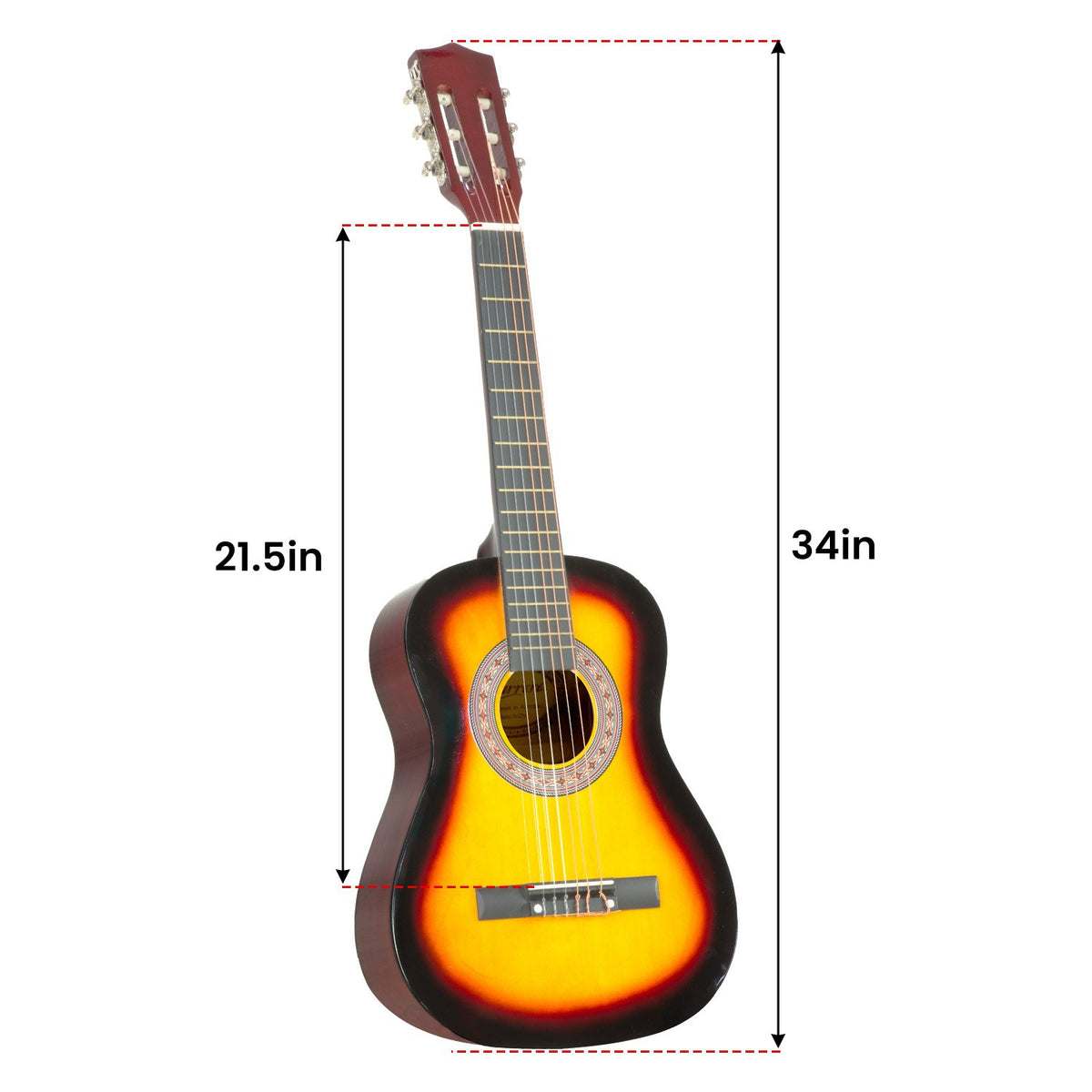 Karrera 34in Acoustic Wooden Children's Guitar | Sunburst | Beginner-Friendly Instrument