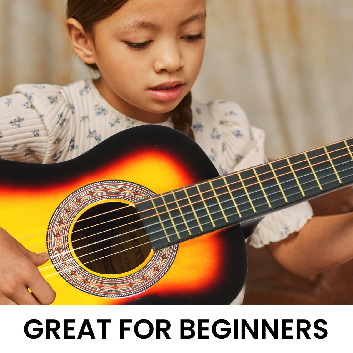 Karrera 34in Acoustic Wooden Children's Guitar | Sunburst | Beginner-Friendly Instrument