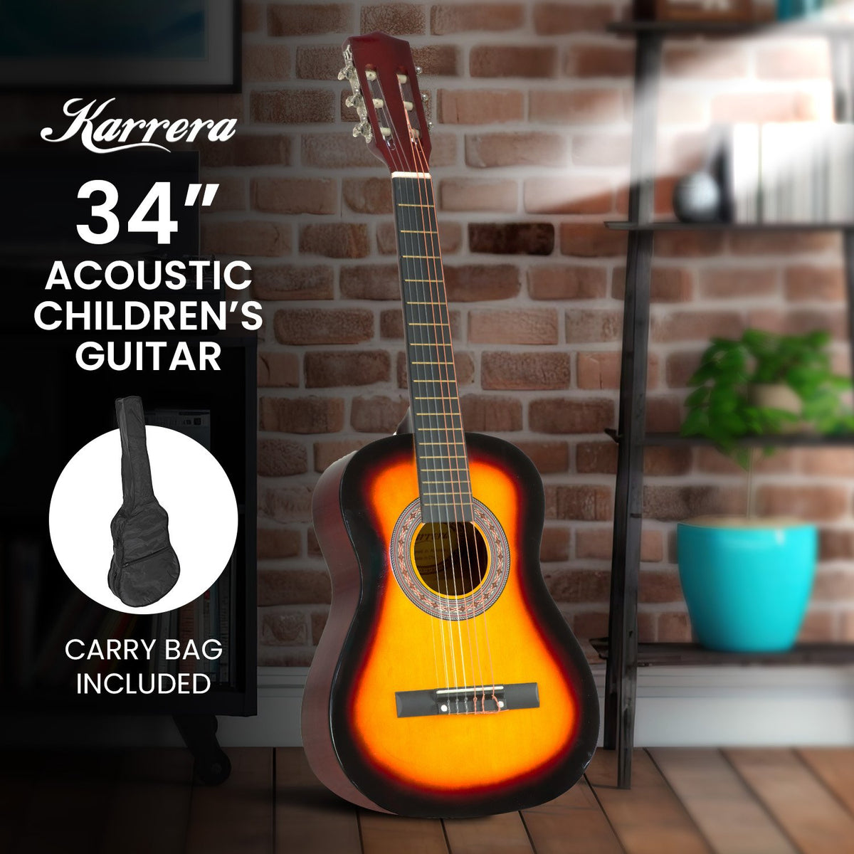 Karrera 34in Acoustic Wooden Children's Guitar | Sunburst | Beginner-Friendly Instrument