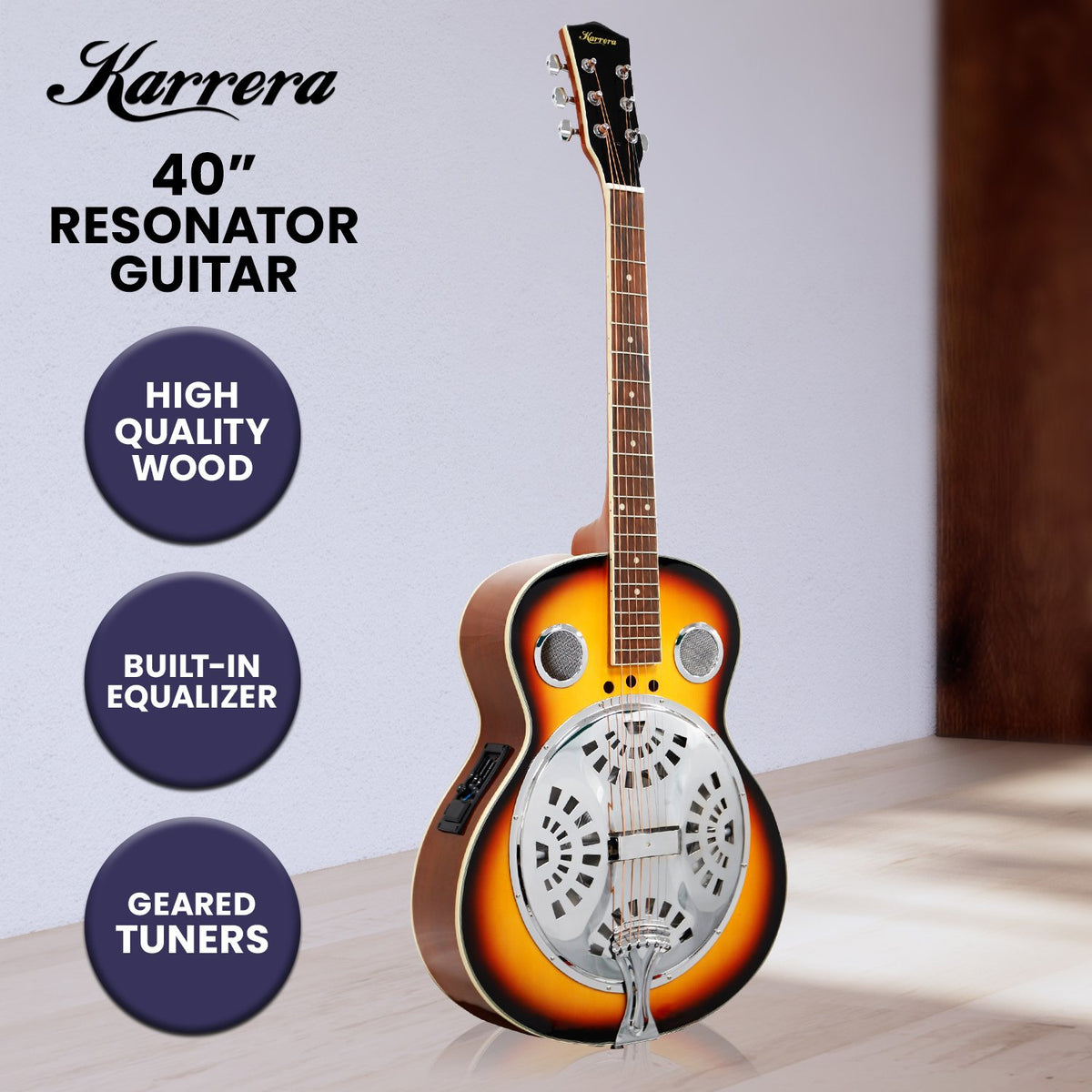 Karrera 40in Resonator Guitar | Sunburst | Classic Acoustic Guitar