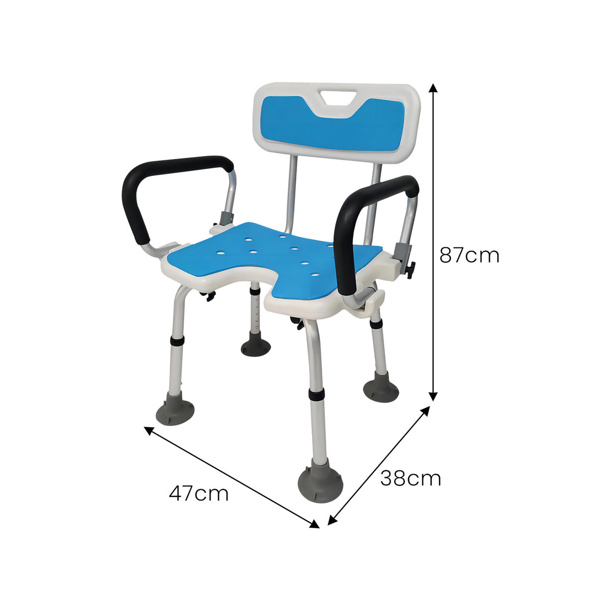 Orthonica Height Adjustable Aluminium Shower Chair | Adjustable Armrests