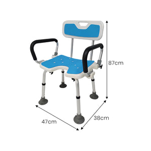 Orthonica Height Adjustable Aluminium Shower Chair | Adjustable Armrests
