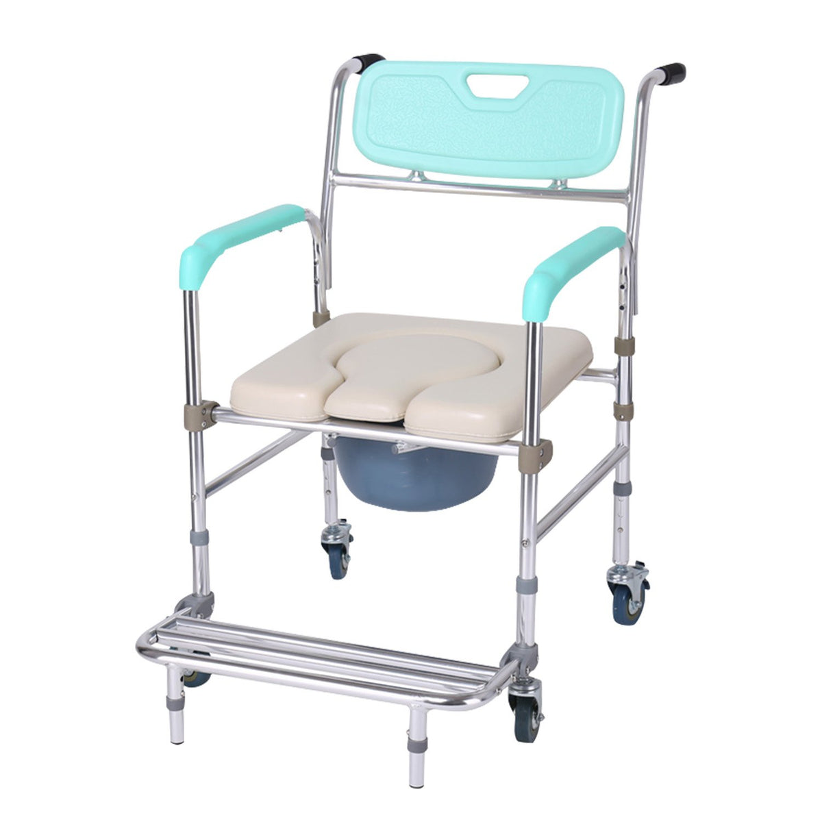 Orthonica Commode Chair with Castors | Aluminium Frame | Footrest | Soft Push Handles