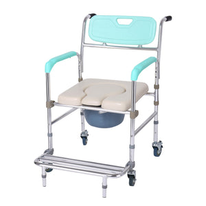 Orthonica Commode Chair with Castors | Aluminium Frame | Footrest | Soft Push Handles