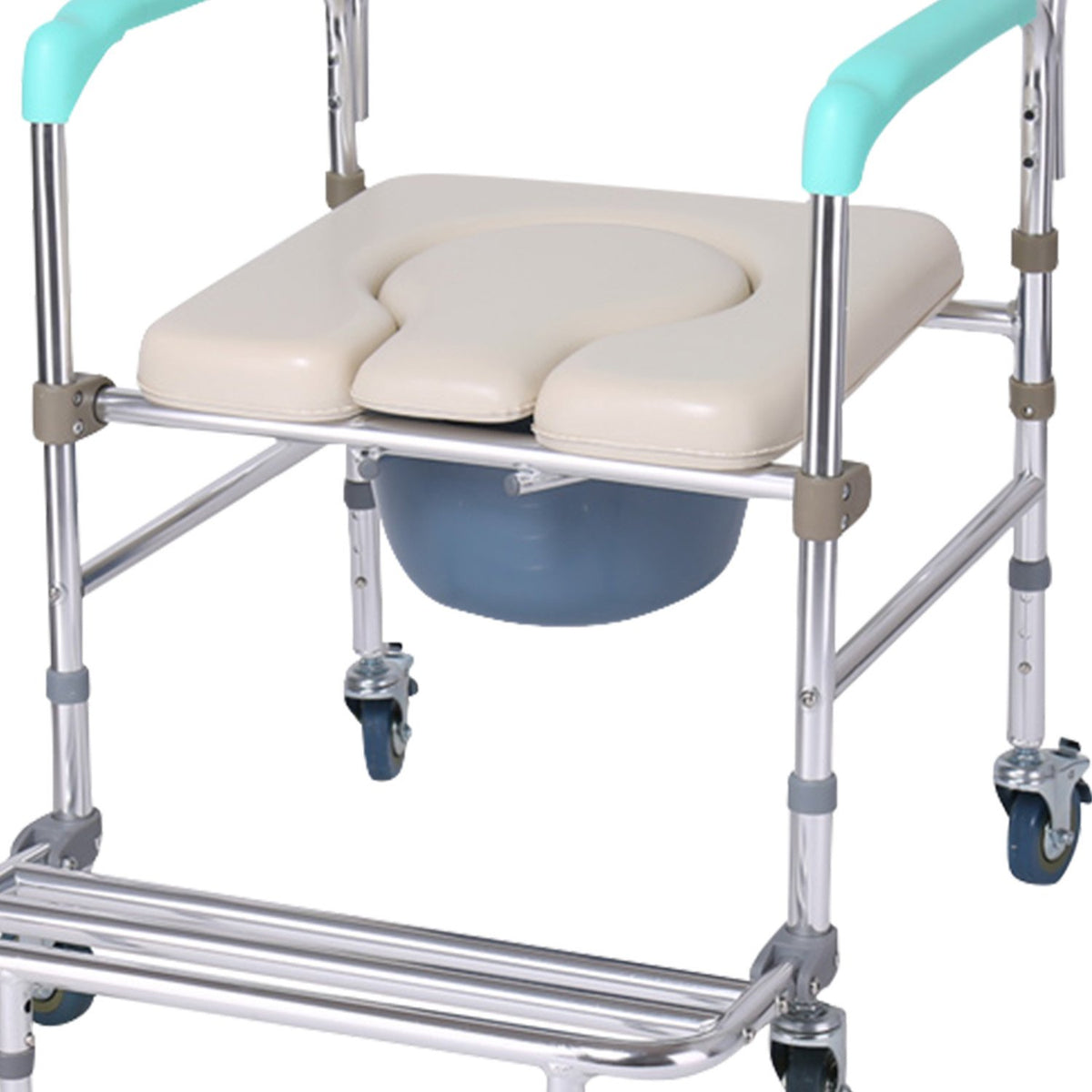 Orthonica Commode Chair with Castors | Aluminium Frame | Footrest | Soft Push Handles
