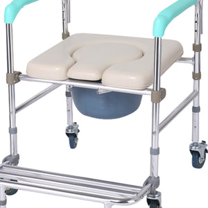 Orthonica Commode Chair with Castors | Aluminium Frame | Footrest | Soft Push Handles