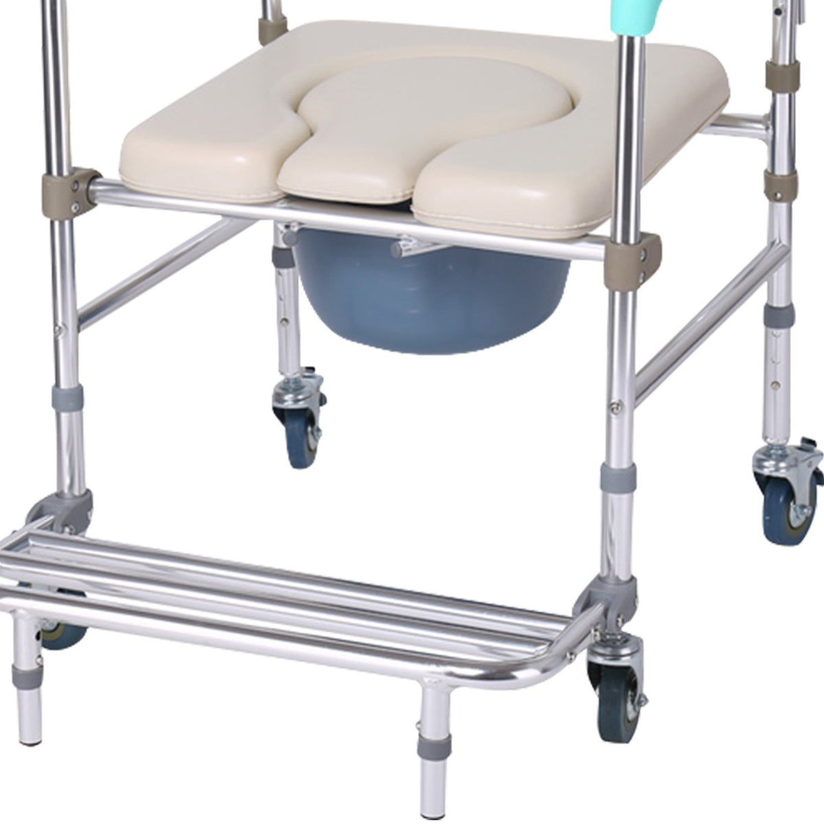 Orthonica Commode Chair with Castors | Aluminium Frame | Footrest | Soft Push Handles