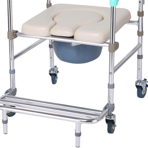 Orthonica Commode Chair with Castors | Aluminium Frame | Footrest | Soft Push Handles