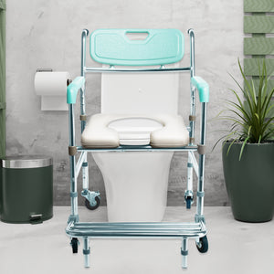 Orthonica Commode Chair with Castors | Aluminium Frame | Footrest | Soft Push Handles
