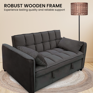 Sarantino Quincy 2-Seater Velvet Sofa Bed | Dark Grey | Wooden Frame & Tufted Design