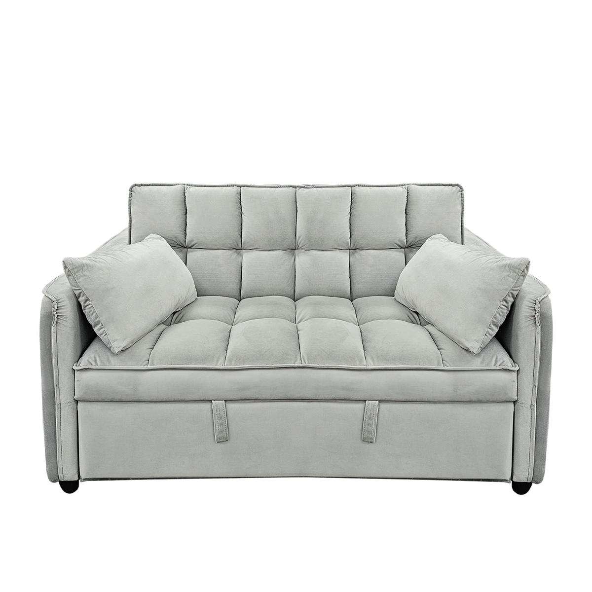 Sarantino Quincy 2-Seater Velvet Sofa Bed in Dark Grey with Wooden Frame and Tufted Design - Light Grey