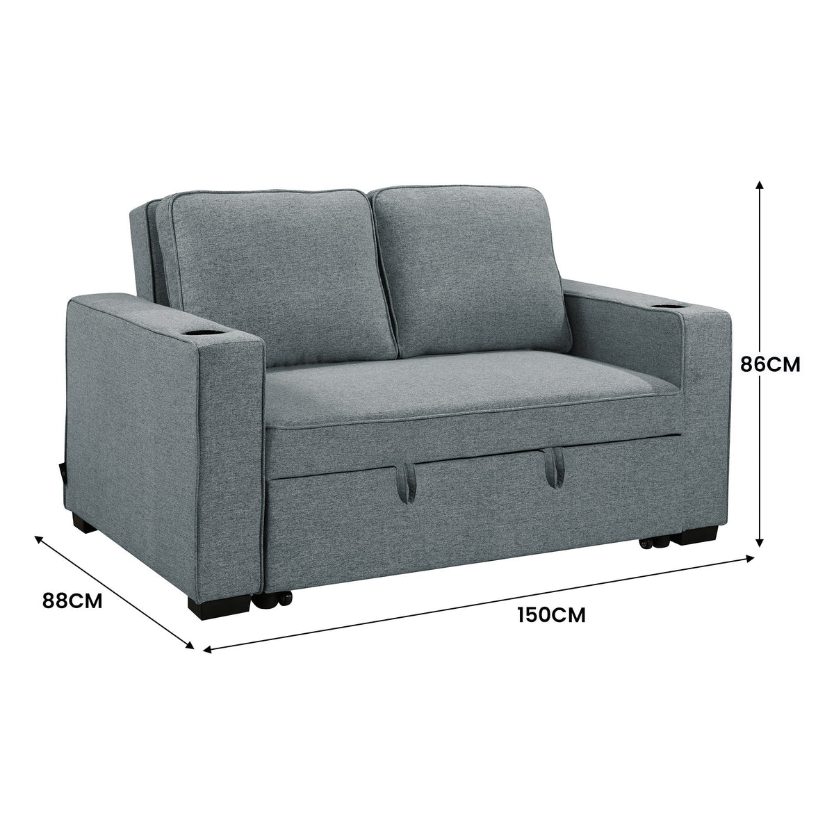 Sarantino Hoffman Linen Sofa Bed | With Cushions & Cup Holders | Dark Grey