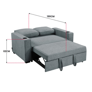 Sarantino Hoffman Linen Sofa Bed | With Cushions & Cup Holders | Dark Grey