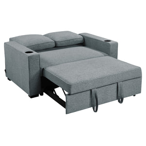 Sarantino Hoffman Linen Sofa Bed | With Cushions & Cup Holders | Dark Grey