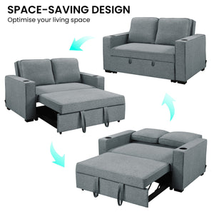 Sarantino Hoffman Linen Sofa Bed | With Cushions & Cup Holders | Dark Grey