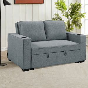 Sarantino Hoffman Linen Sofa Bed | With Cushions & Cup Holders | Dark Grey