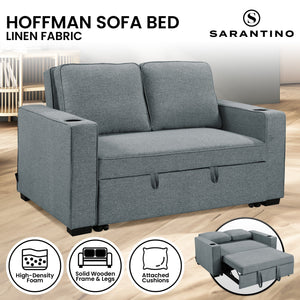 Sarantino Hoffman Linen Sofa Bed | With Cushions & Cup Holders | Dark Grey