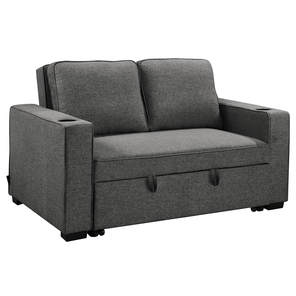 Sarantino Hoffman Convertible Sofa Bed | Dark Grey | Cushions & Cupholders | Scandinavian Wooden Frame & Legs