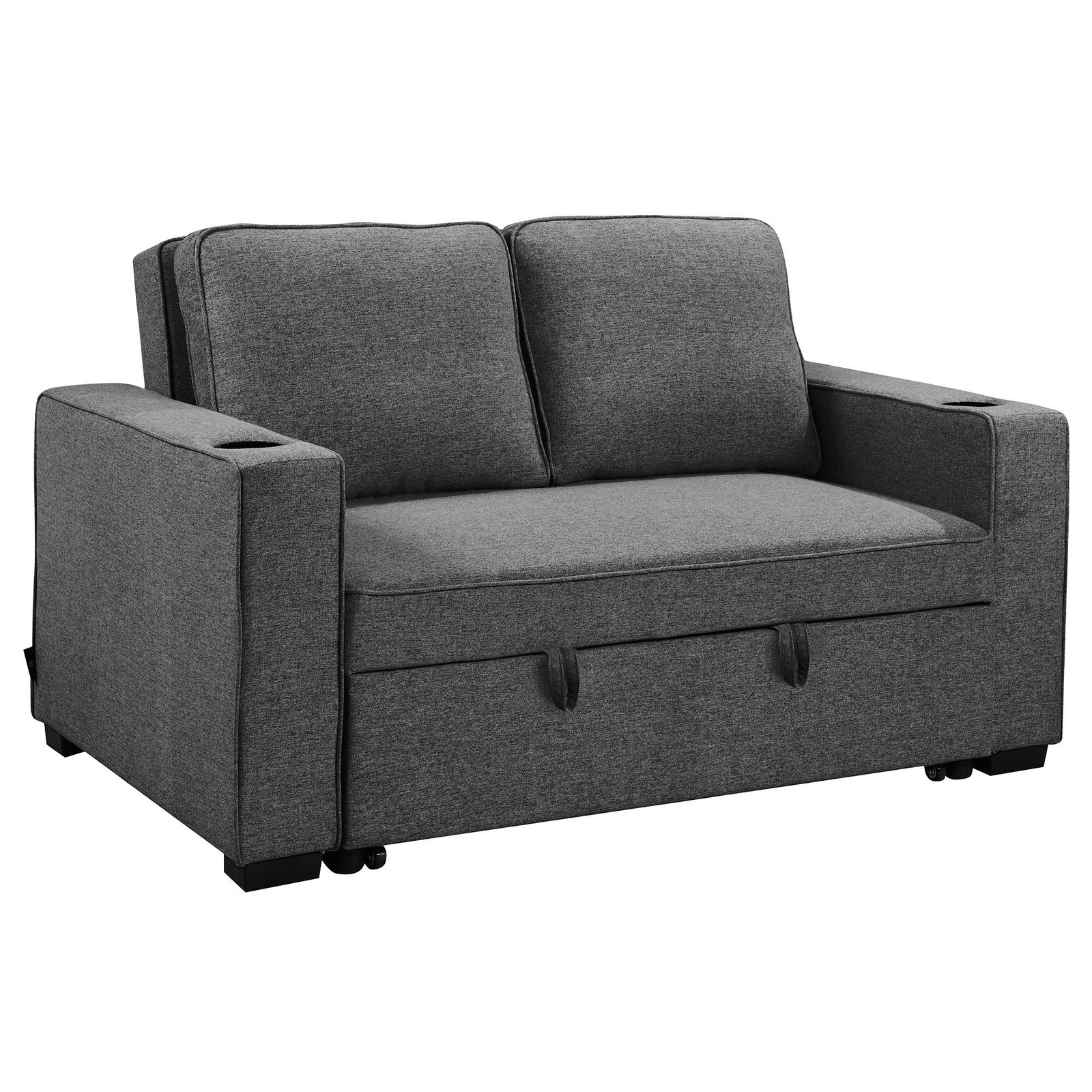 Sarantino Hoffman Convertible Sofa Bed | Dark Grey | Cushions & Cupholders | Scandinavian Wooden Frame & Legs