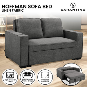 Sarantino Hoffman Convertible Sofa Bed | Dark Grey | Cushions & Cupholders | Scandinavian Wooden Frame & Legs