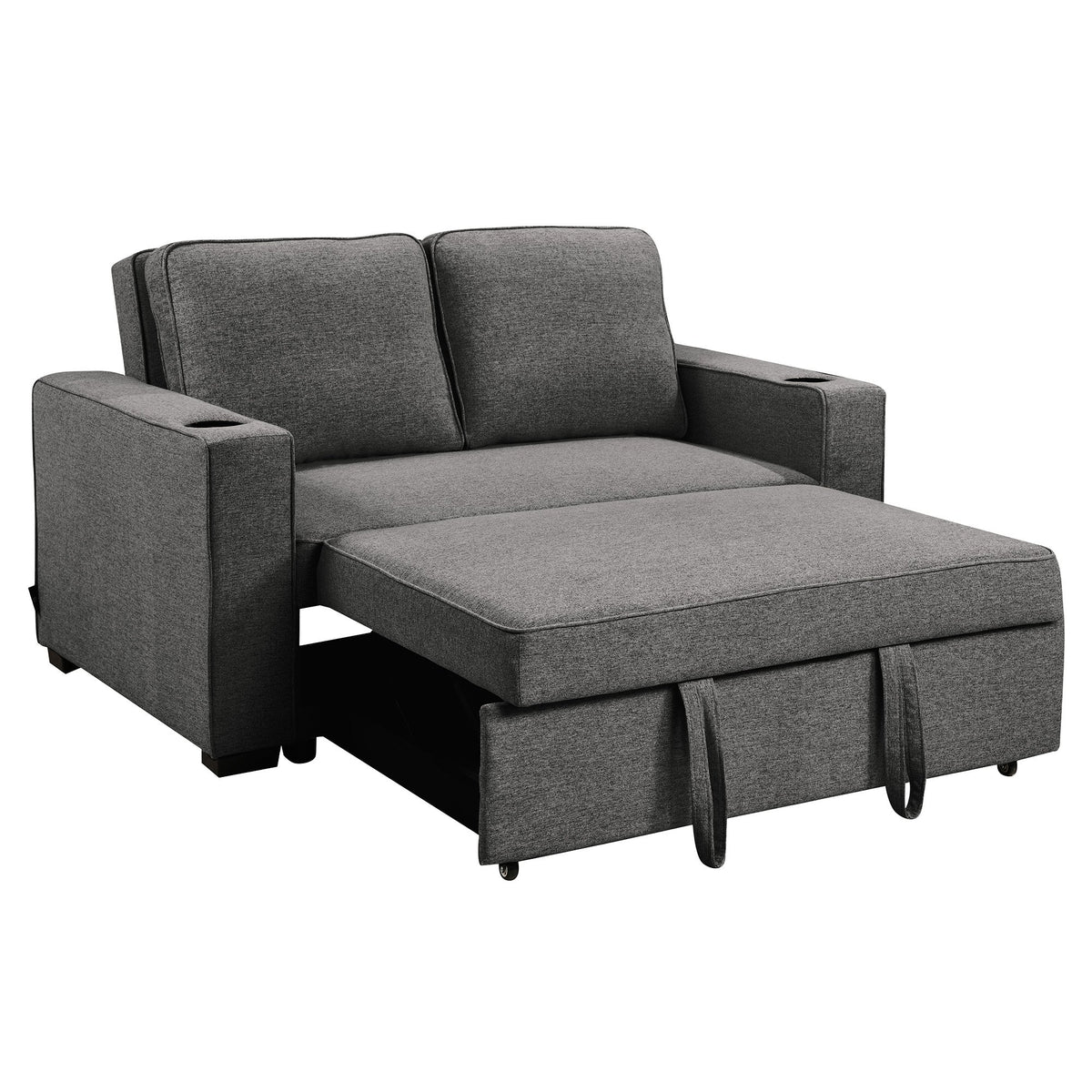 Sarantino Hoffman Convertible Sofa Bed | Dark Grey | Cushions & Cupholders | Scandinavian Wooden Frame & Legs