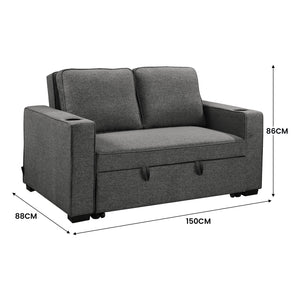 Sarantino Hoffman Convertible Sofa Bed | Dark Grey | Cushions & Cupholders | Scandinavian Wooden Frame & Legs