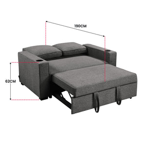 Sarantino Hoffman Convertible Sofa Bed | Dark Grey | Cushions & Cupholders | Scandinavian Wooden Frame & Legs