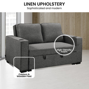 Sarantino Hoffman Convertible Sofa Bed | Dark Grey | Cushions & Cupholders | Scandinavian Wooden Frame & Legs