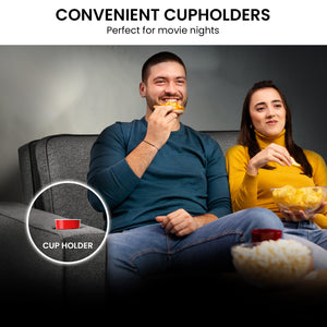 Sarantino Hoffman Convertible Sofa Bed | Dark Grey | Cushions & Cupholders | Scandinavian Wooden Frame & Legs