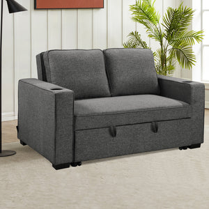 Sarantino Hoffman Convertible Sofa Bed | Dark Grey | Cushions & Cupholders | Scandinavian Wooden Frame & Legs