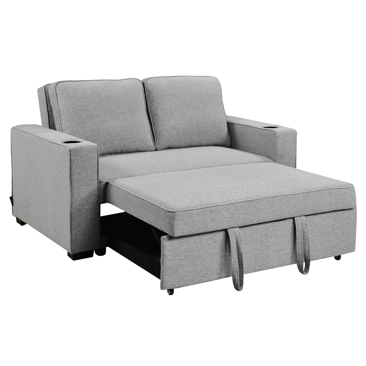 Sarantino Hoffman Linen Sofa Bed Chair | With Cushions & Cup Holders | Light Grey
