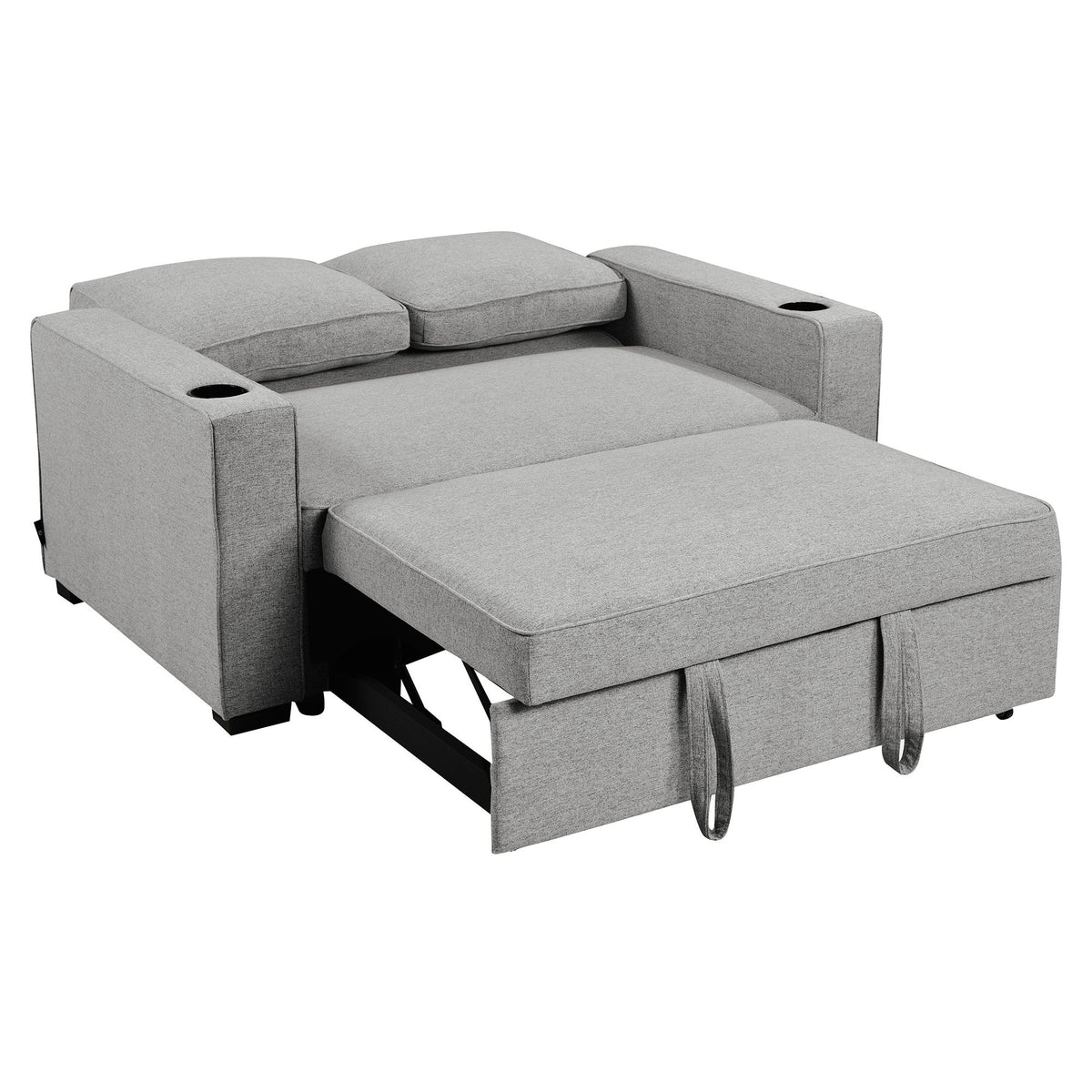 Sarantino Hoffman Linen Sofa Bed Chair | With Cushions & Cup Holders | Light Grey