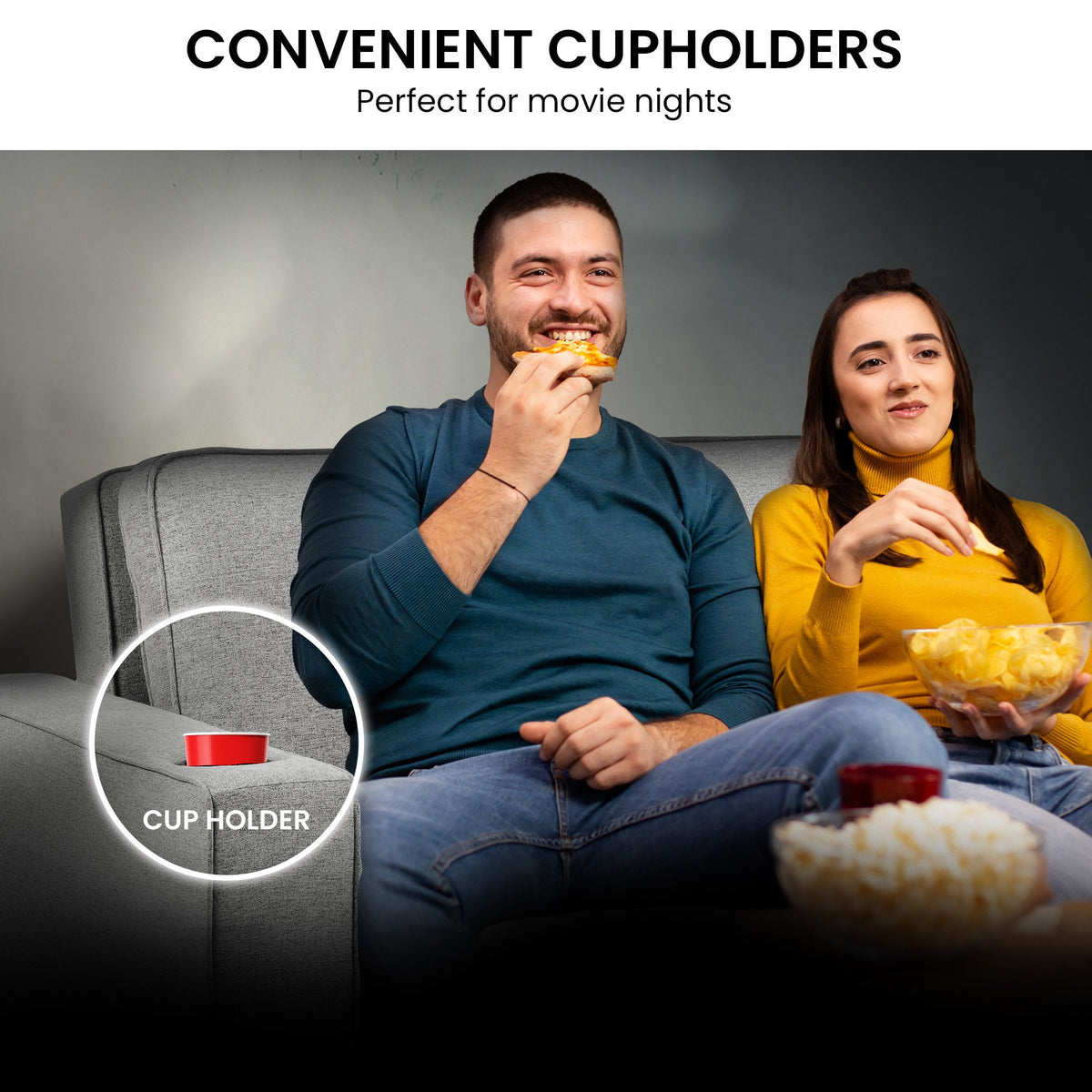 Sarantino Hoffman Linen Sofa Bed Chair | With Cushions & Cup Holders | Light Grey