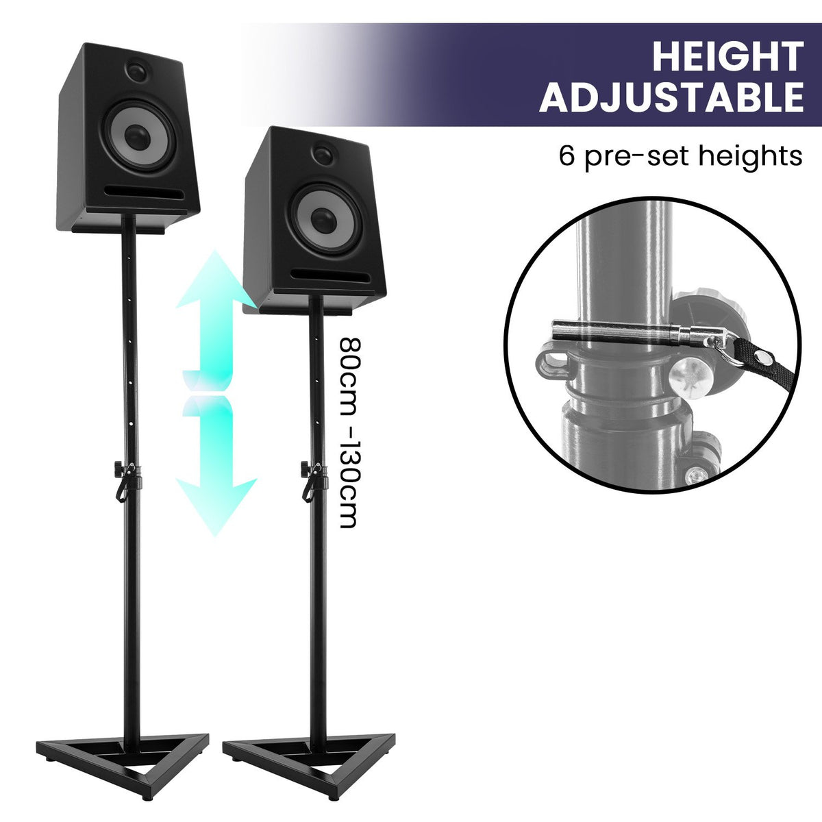 Karrera Adjustable Floor Speaker Stand | Black | Surround Sound System Support
