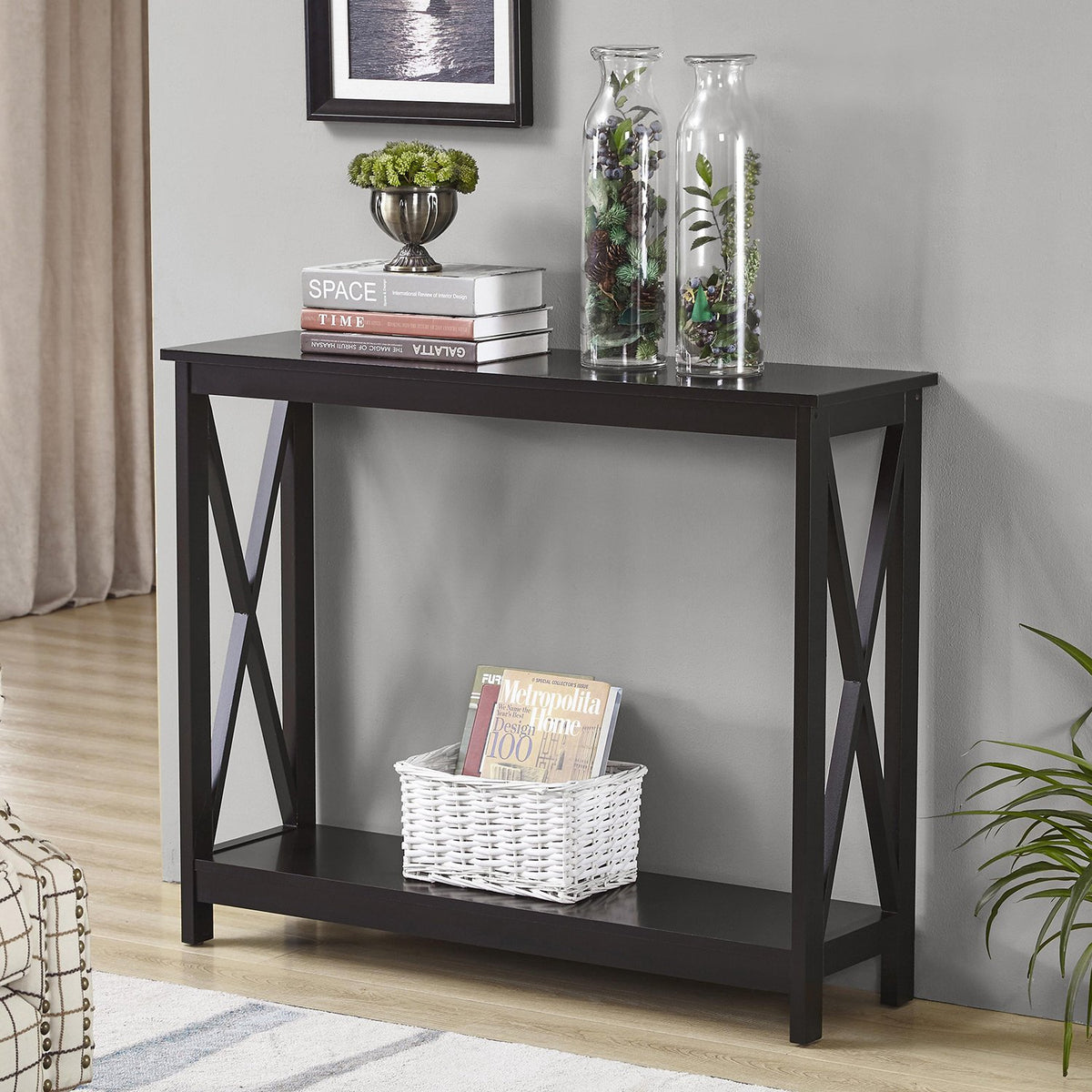 Sarantino Isla Console Table | Black | X-Frame Design | Modern Hallway Furniture
