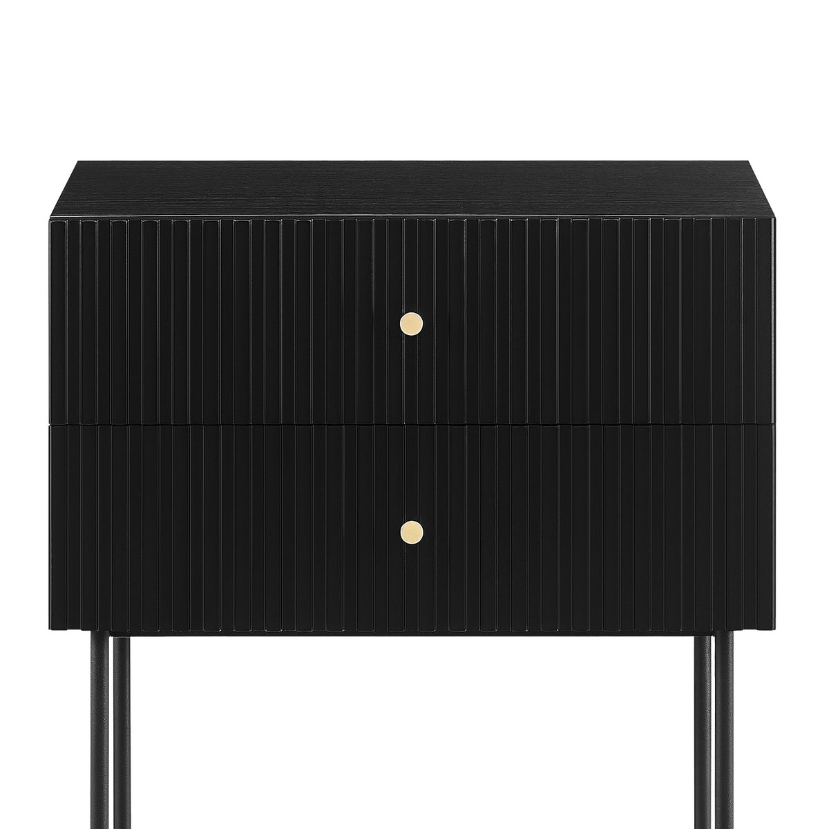 Arden Fluted 2-Drawer Bedside Table | Night Stand | Black
