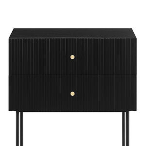 Arden Fluted 2-Drawer Bedside Table | Night Stand | Black