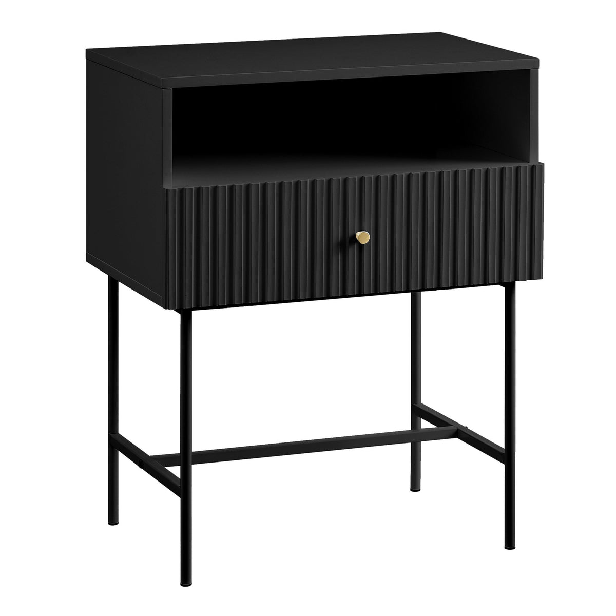 Sarantino Cecil Bedside Table | Slender Fluted Design | Black Finish