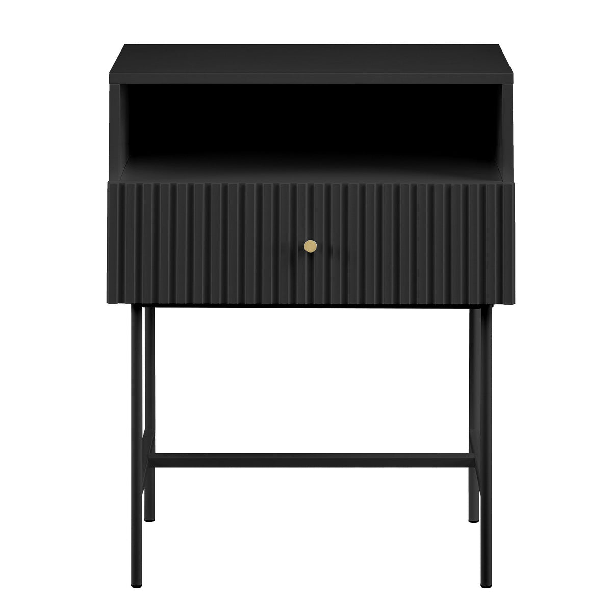 Sarantino Cecil Bedside Table | Slender Fluted Design | Black Finish