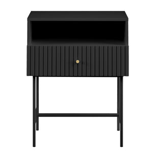 Sarantino Cecil Bedside Table | Slender Fluted Design | Black Finish