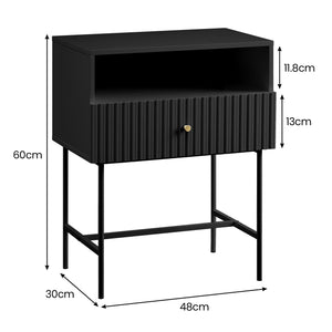 Sarantino Cecil Bedside Table | Slender Fluted Design | Black Finish