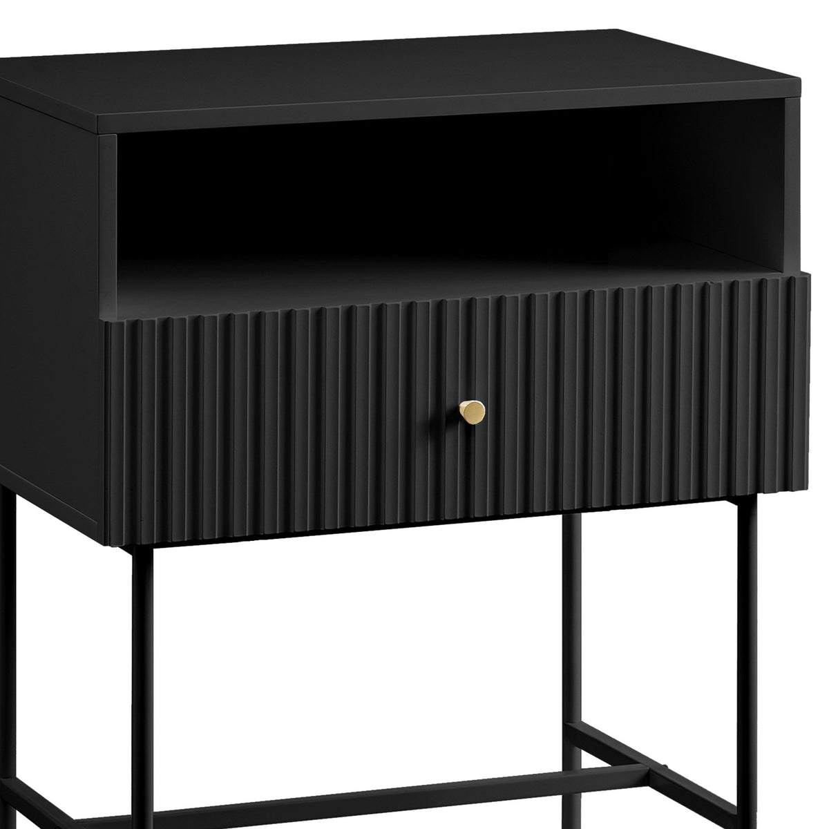 Sarantino Cecil Bedside Table | Slender Fluted Design | Black Finish